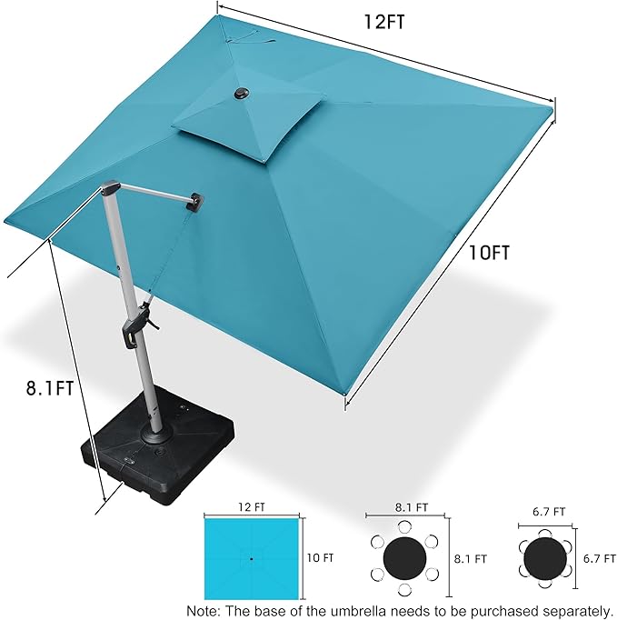 PURPLE LEAF 10' X 12' Patio Umbrella Outdoor Rectangle Umbrella Large - Image 8