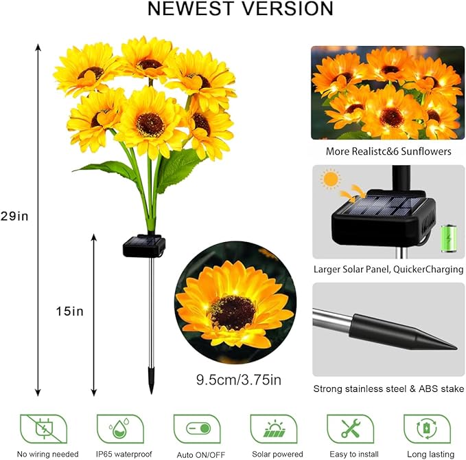 Upgraded Solar Sunflower Lights 1 Pack - Image 2