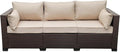 WAROOM Patio Couch PE Rattan 3-Seat Outdoor Sofa Brown Wicker Furniture Set by WAROOM