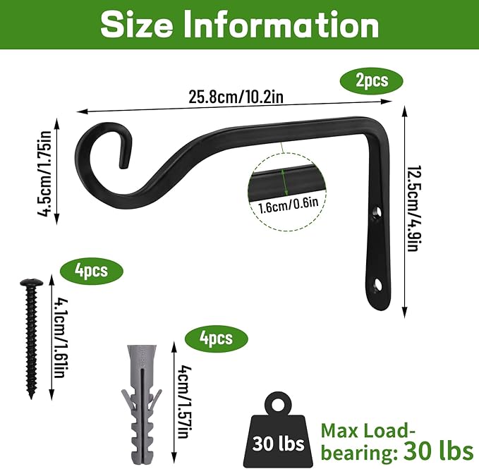 Plant Hangers Outdoor 2 Pack 10 Inch Metal Hanging Plant Bracket Metal Hanging - Image 2