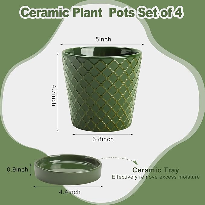 EFISPSS Ceramic Plant Pots, 5 Inch Planters - Image 2