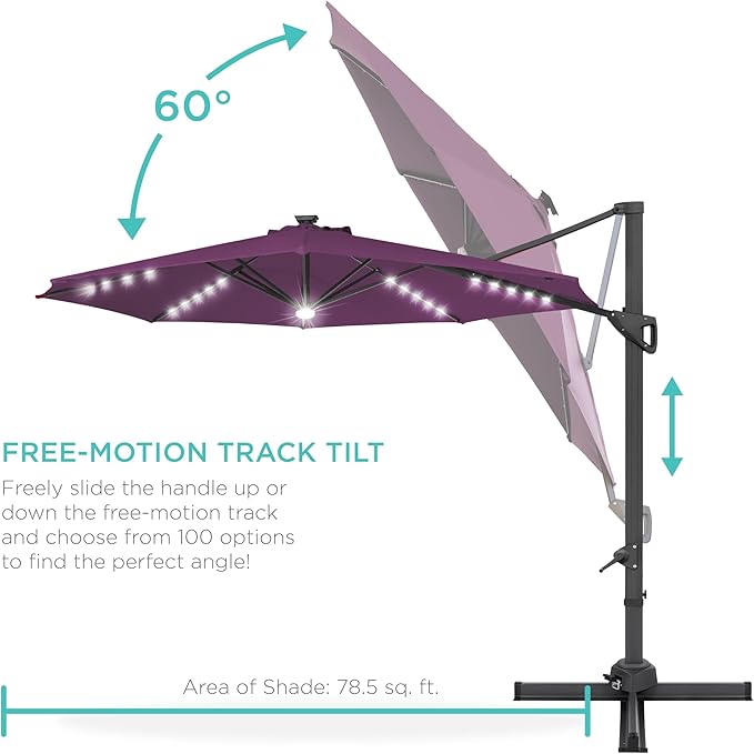 Best Choice Products 10ft Solar LED Cantilever Patio Umbrella, 360-Degree - Image 5