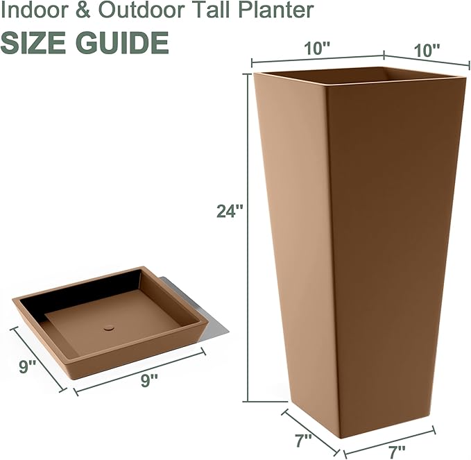 Set of 2 Large Planters for Outdoor Plants 24" Tall Tapered Modern Flower Pots - Image 2