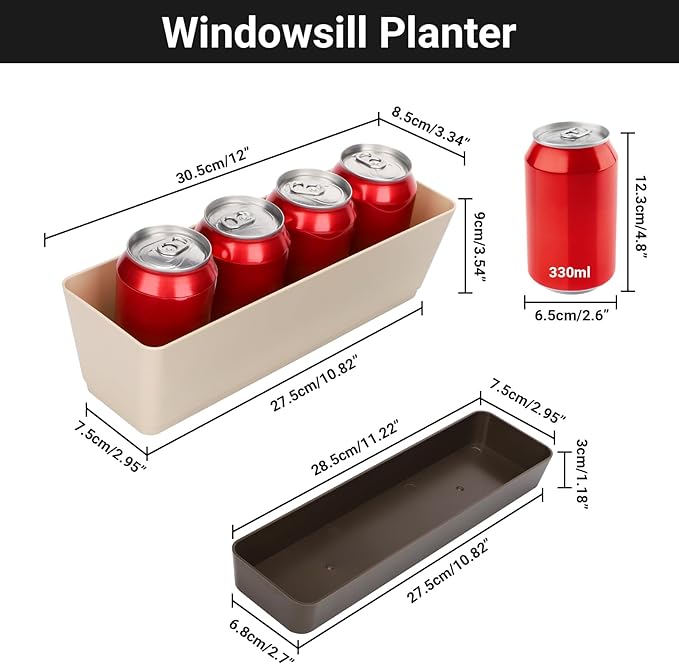 SUREAM 3 Pack Indoor Window Box Planter, 12x3.8 Inch Rectangle Herb Planter - Image 2