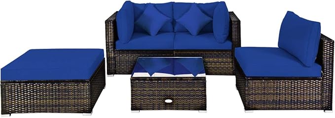 Tangkula 5 Pieces Patio Rattan Furniture Set, Outdoor Sectional Rattan Sofa Set - Image 9