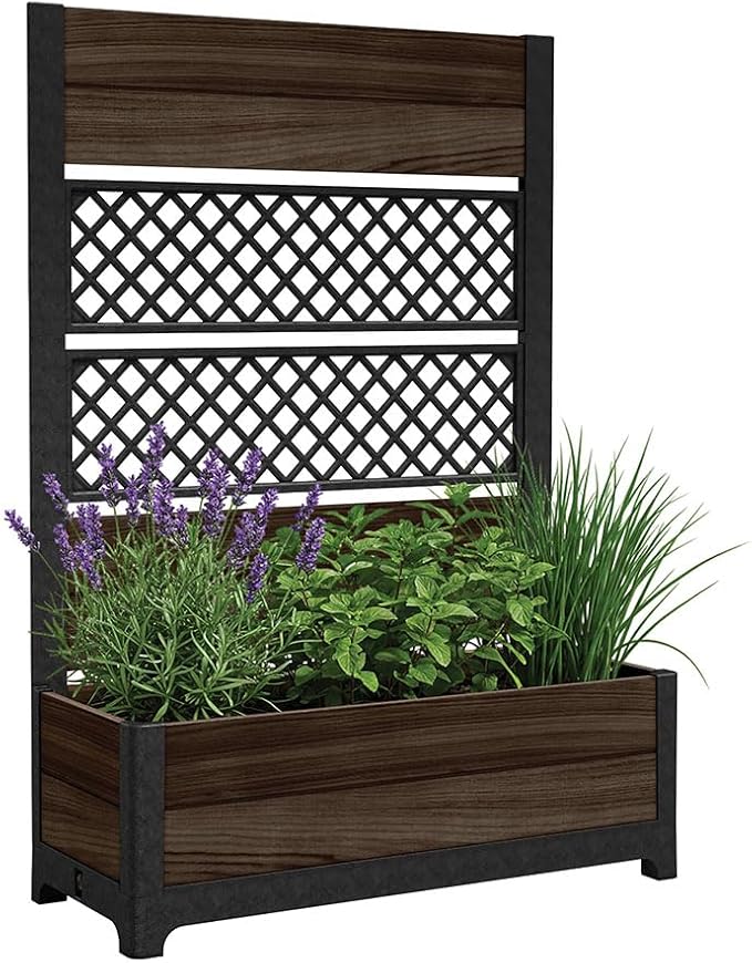 Keter Outdoor Planter Box with Privacy Screen and Trellis – 26 Gallon Raised by Keter