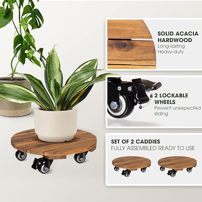 Idzo 2pack Wood Plant Caddy - Image 2