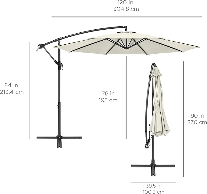 Best Choice Products 10ft Solar LED Offset Cantilever Hanging Market Patio - Image 7