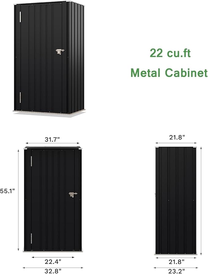 Devoko 22 Cuft Lockable Metal Storage Shed, Vertical Indoor Outdoor Tool Cabinet - Image 2