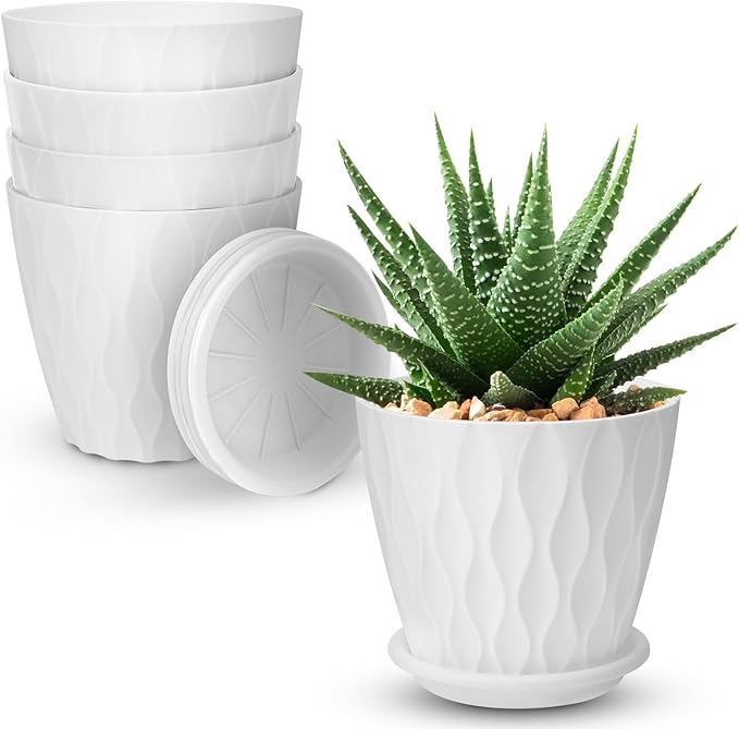 4 inch Plant Pots, 5 Pack Flower Pots Outdoor Indoor, Planters by AFamilyofGardenLovers