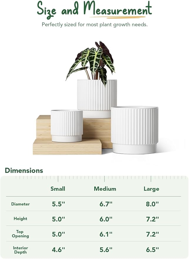 LE TAUCI Ceramic Pots for Plants, 8+6.7+5.5 Inch Plant Pots Indoor, Flower Pot - Image 5