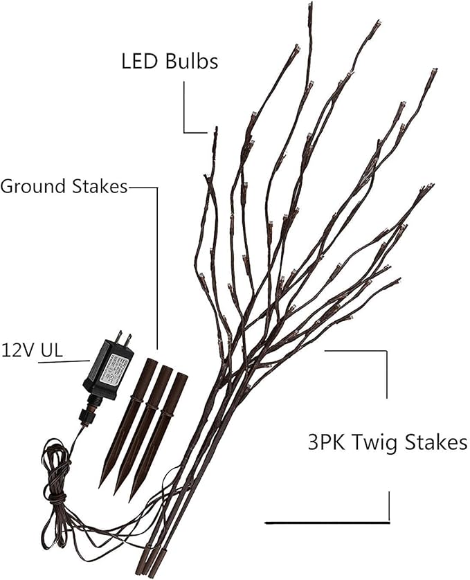Vanthylit 3PK 30" Brown Lighted Twig Branches Pathway Light 60 LED Warm White - Image 2