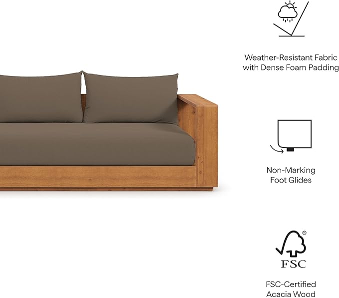 Modway Tahoe Acacia Wood Outdoor Patio Sofa in Natural Cocoa - Image 7