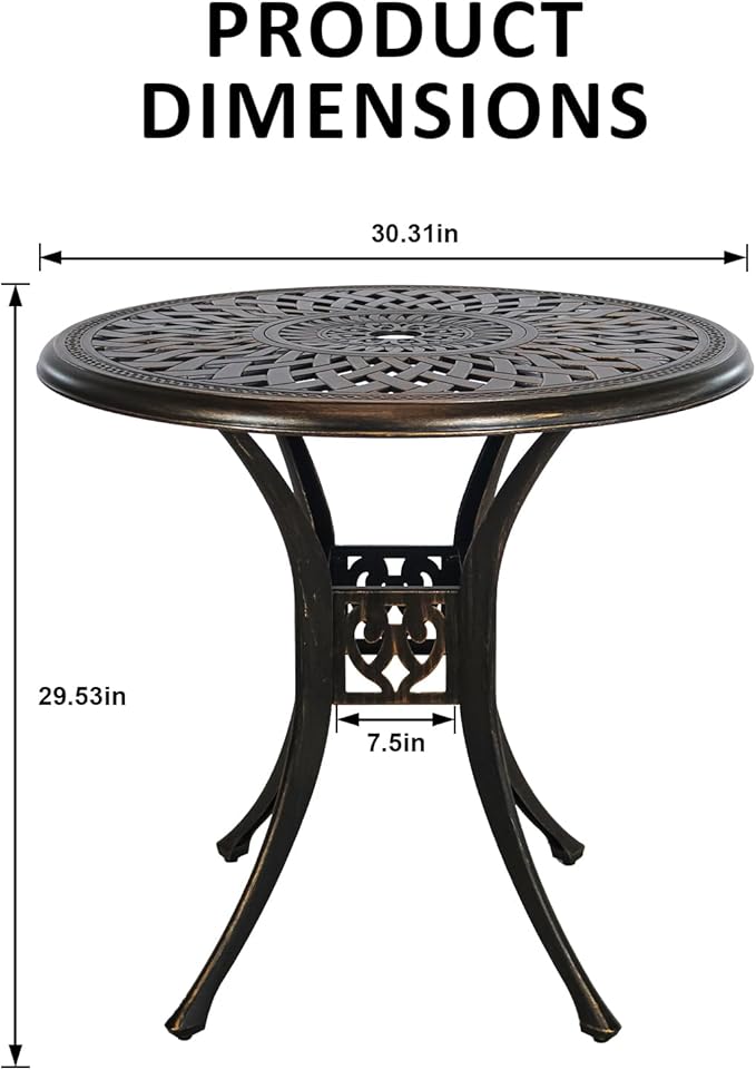 30.31" Outdoor Patio Dining Table, Cast Aluminum Patio Bistro Table, Round - Image 3
