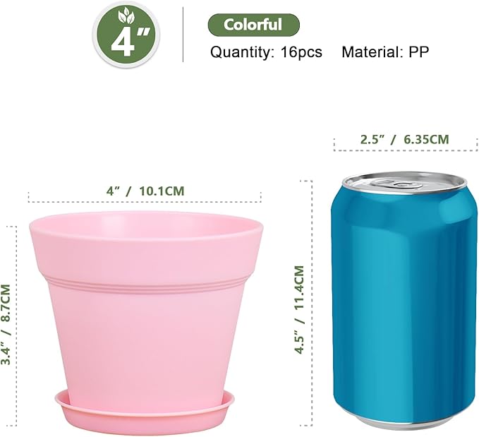4 inch Small Plastic Nursery Pots, 16 Pack Plant Pots - Image 2