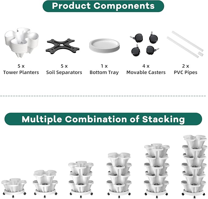 Strawberry Vertical Planter, Stacking Garden Tower, 5 Tiered Stackable Herb - Image 8