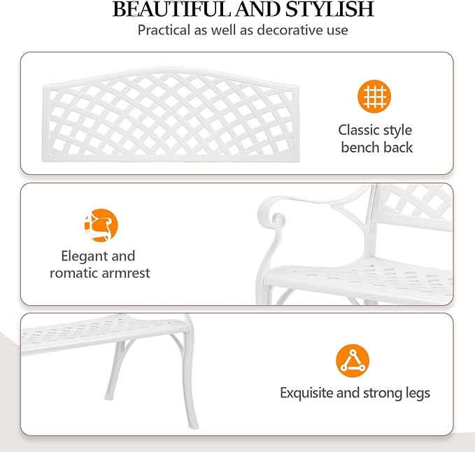 VINGLI 40.5" Patio Garden Bench, Anti- Rust Cast Iron Cast Aluminum Frame - Image 4