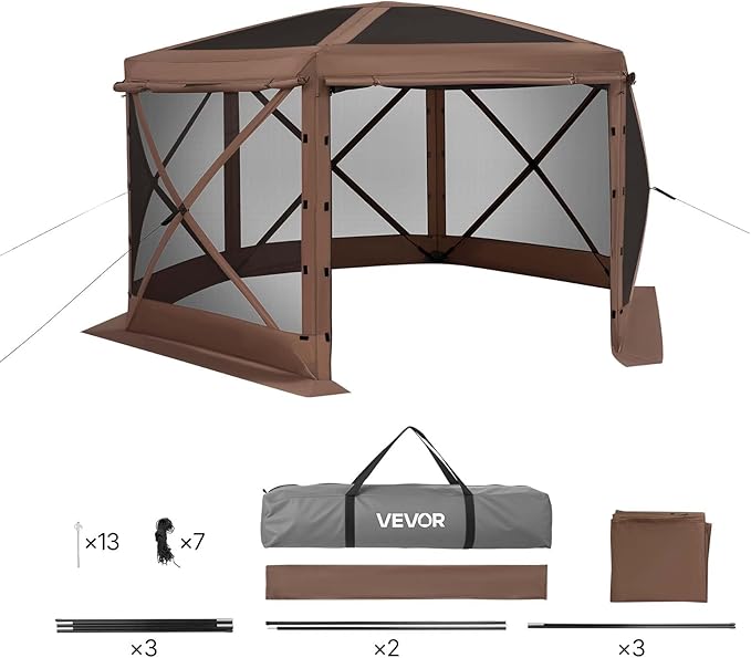 VEVOR Pop up Gazebo Screen Tent, 12 x 12 ft Large 6-Sided Camping Canopy Tent - Image 9