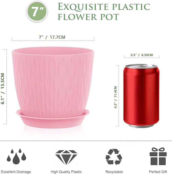 7 inch Plant Pots, 5 Pack Flower Pots - Image 2