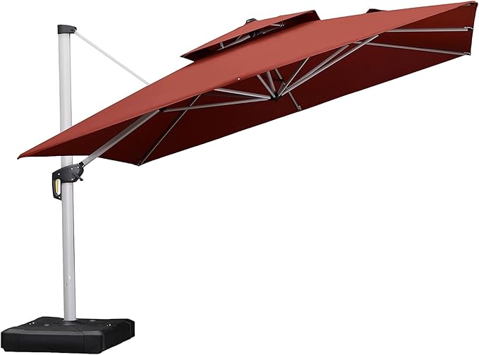 PURPLE LEAF 12 Feet Double Top Deluxe Square Patio Umbrella Offset Hanging by PURPLELEAF