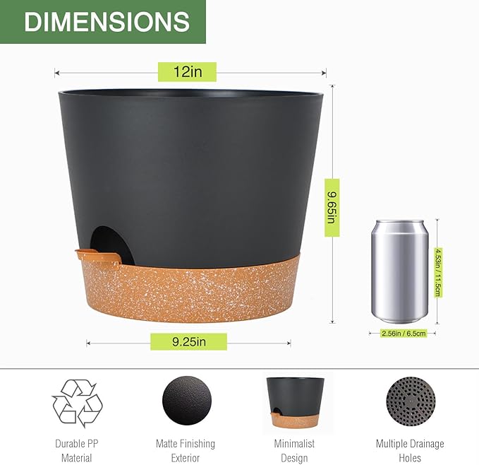 12inch Large Self Watering Plant Pot, Plastic Cylinder Planter - Image 5