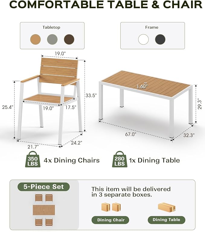 5-Piece Outdoor Dining Set, Aluminum Dining Table Set - Image 4
