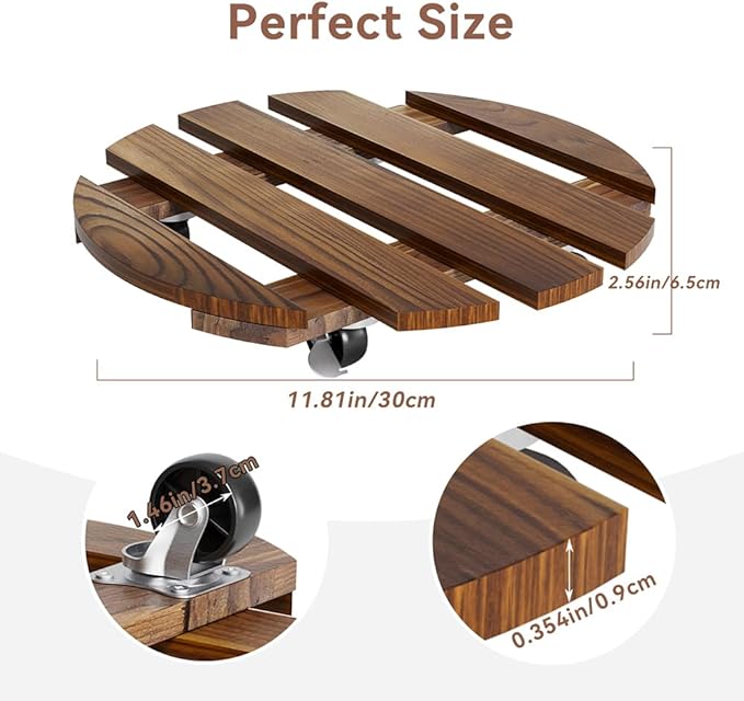 2 Pack Plant Stand Indoor and Outdoor, 12IN Premium Wooden Plant Caddy - Image 2