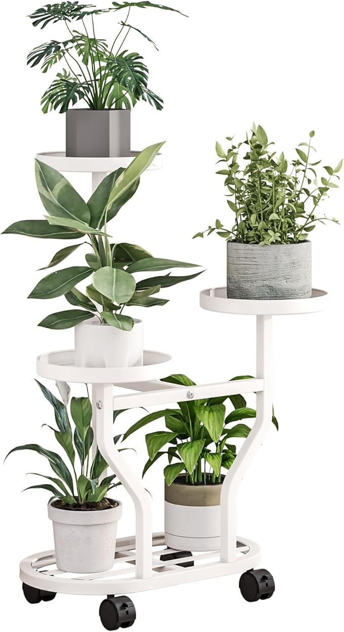 Plant Stand with Wheels 3 Tier Metal Plant Holder Corner Flower Shelf by YIZAIJIA
