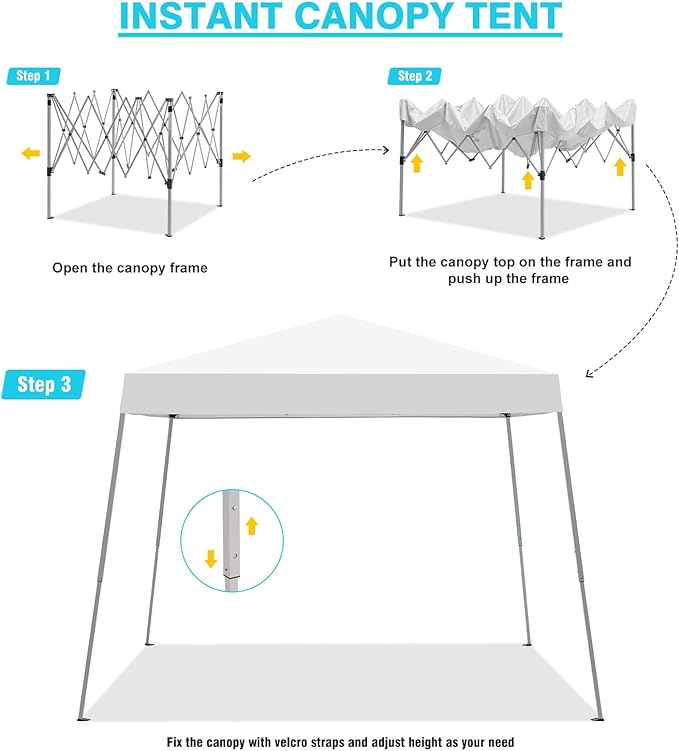 Canopy Tent, 10X10 FT Pop Up Canopy Outdoor Instant Tent Slant Legs - Image 3