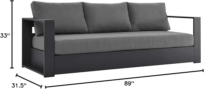Modway Tahoe Aluminum Outdoor Patio Sofa in Gray Charcoal - Image 9