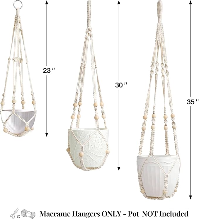 3 Pack Macrame Plant Hanger Indoor 3 Different Sizes Hanging Planter Basket - Image 3