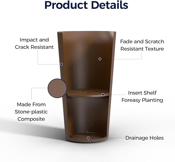 FONTOI 23.6" Tall Planter for Outdoor Plants Set of 2 Large Outdoor Plastic - Image 3