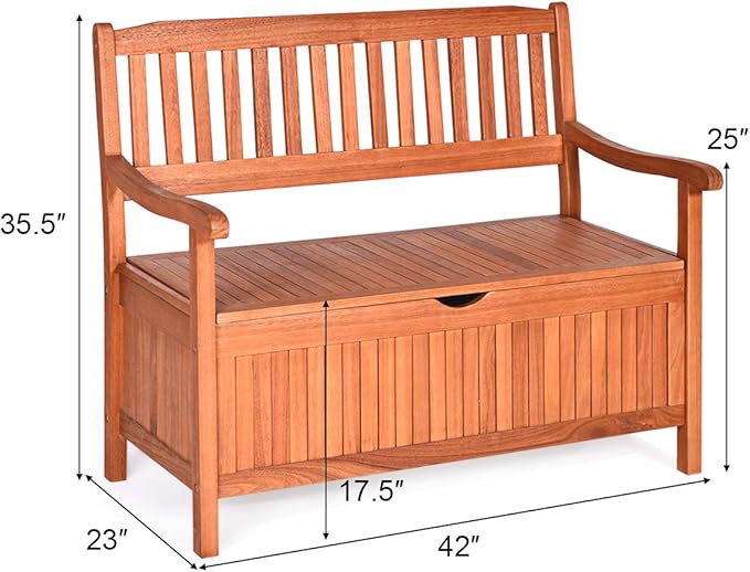 Tangkula Outdoor Wood Storage Bench Deck Box, Entryway Porch Storage Bench - Image 3
