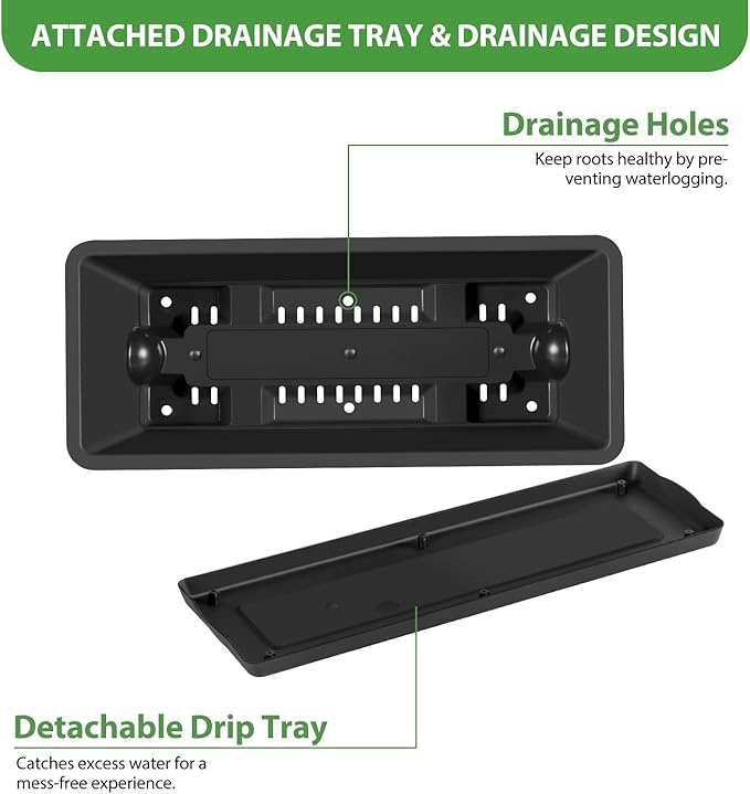 OYEAL 4 Pack Railing Planter Box Outdoor Hanging Balcony Planters 17 Inch - Image 3
