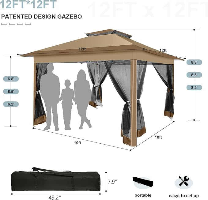 COBIZI 12x12 Pop up Gazebo on Clearance Canopy Tent, carpas para Patio - Image 5