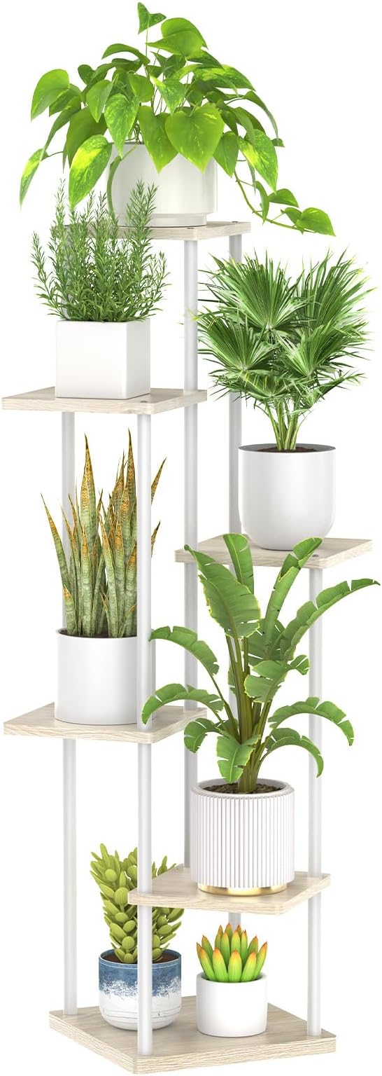 6 Tier Tall Plant Stand Indoor, Large Metal Wood Muti Level Vertical Planter by Oppro