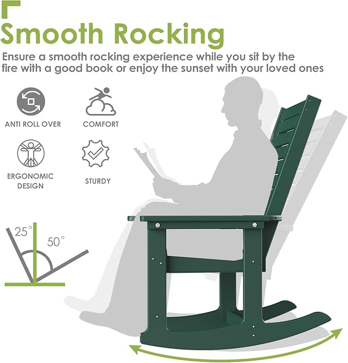 GREENVINES Outdoor Rocking Chairs | Set of 2 | Porch Rocker | HDPE Plastic | - Image 5