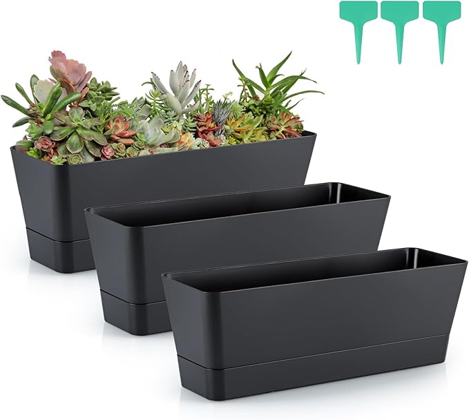 Skelang 3 Pcs Rectangular Plant Pot, Windowsill Container by Skelang