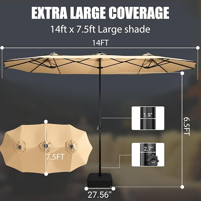 LEVELEVE 14FT Large Patio Patio Umbrella - Image 4