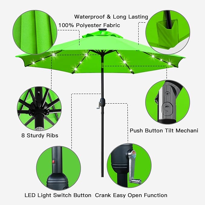 Sunnyglade 9' Solar LED Lighted Patio Umbrella - Image 2