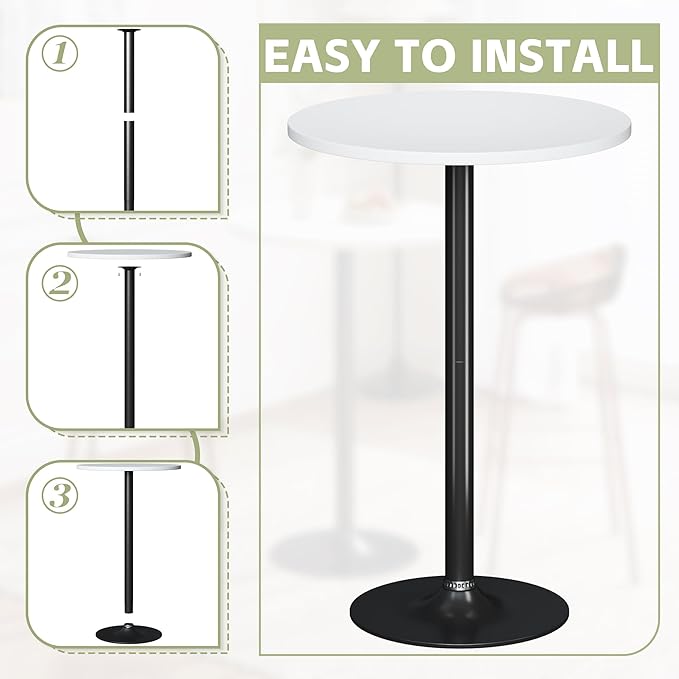 Flamaker Round Bistro Pub Table Modern Style Metal Base MDF Top Cocktail Bar - Image 6