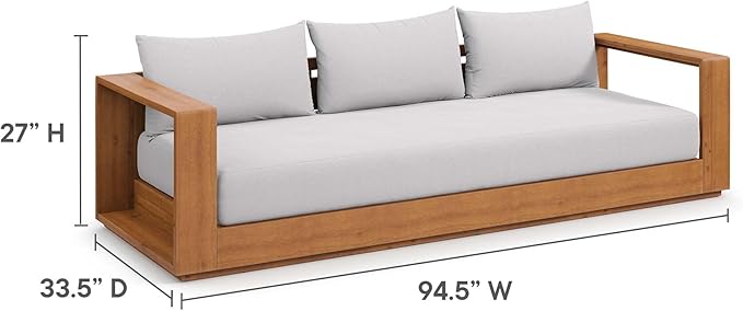 Modway Tahoe Acacia Wood Outdoor Patio Sofa in Natural Light Gray - Image 2