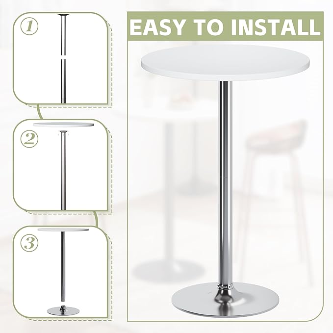 Flamaker Round Bistro Pub Table Modern Style Metal Base MDF Top Cocktail Bar - Image 6