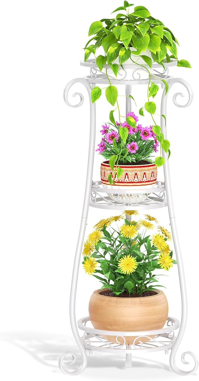 LASZOLA 3 Tier White Metal Plant Stand by LASZOLA