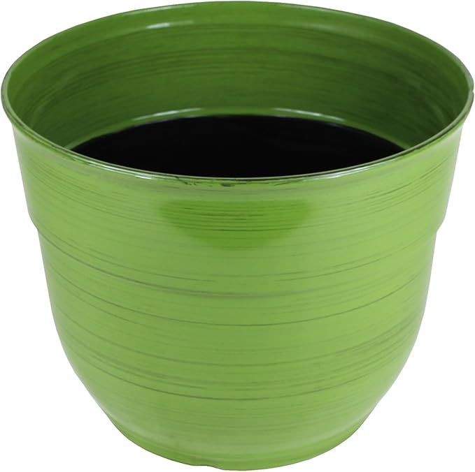 Garden Elements Indoor/Outdoor Glazed Brushed Happy Plastic Planter, Dark Green - Image 2