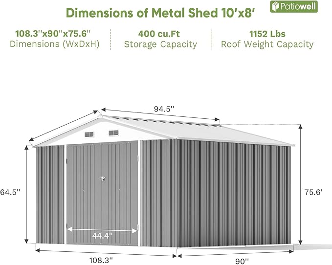 Patiowell 10 x 8 FT Outdoor Storage Shed, Large Garden Tool Metal Shed - Image 4