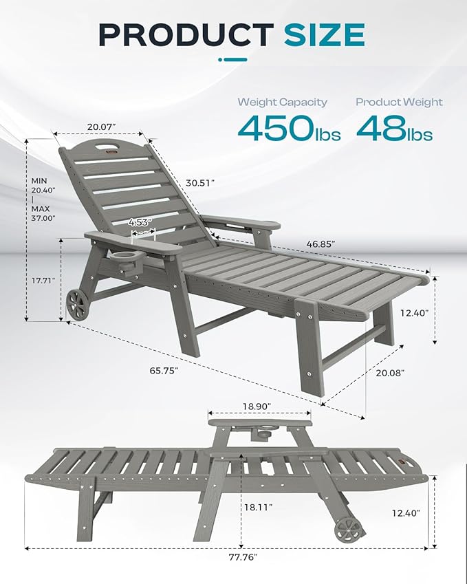 Outdoor Lounge Chair Set of 4, All Weather Patio Chaise Lounge Chairs - Image 3