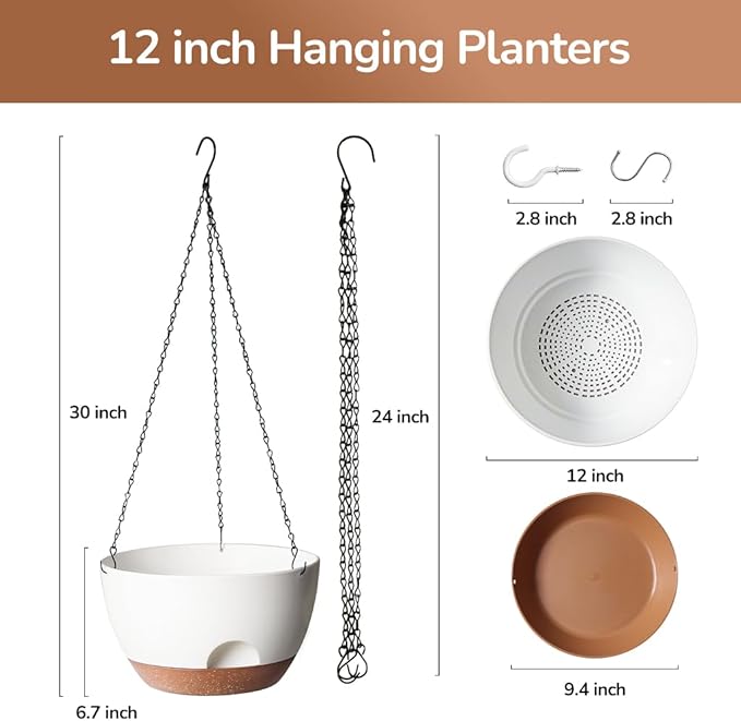 Hanging Planter, 12 Inch Self-Watering Hanging Planters - Image 2