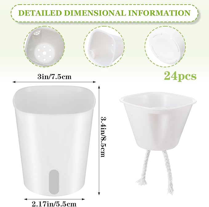 24 Pcs Self Watering Pots for Indoor Plants, 3 Inch White Plastic Self Watering - Image 2
