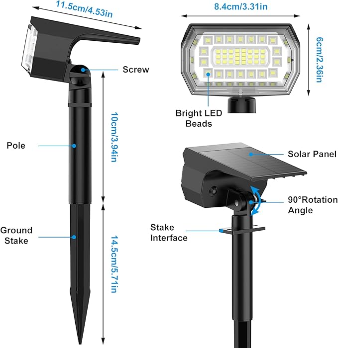 Solar Spot Lights Outdoor, Solar Lights Outdoor IP65 Waterproof, 3 Modes Solar - Image 7